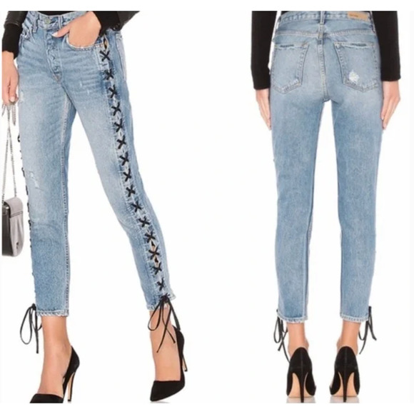 GRLFRND Karolina Jeans High Rise Side Tie Women's No Size Tag Measures 29 - Picture 1 of 11